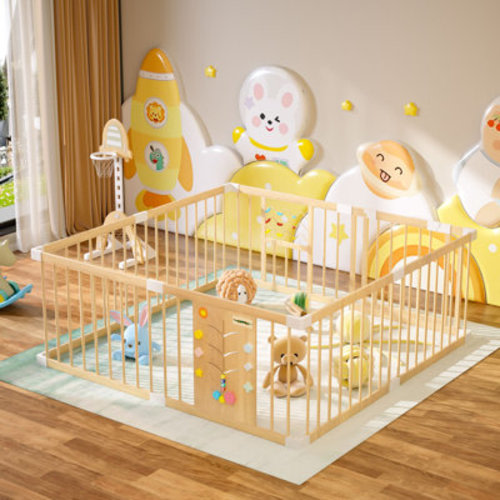Wooden Baby Playpen with Locking Gate & Interactive Toys | Wayfair