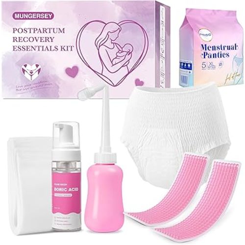 29PCS Postpartum Essentials Recovery Kit Labor Delivery Mom Care Kit Includes Peri Bottle Perineal Soothing Foam 5 Disposable Underwear 2 Reusable Perineal Ice Packs and 20 Cooling Foam Canvas Bag Set