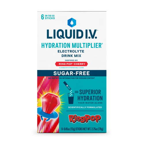 Liquid I.V.® Ring Pop Cherry Hydration Multiplier® Sugar-Free Electrolyte Powder Drink Mix, 6 Count Packets
