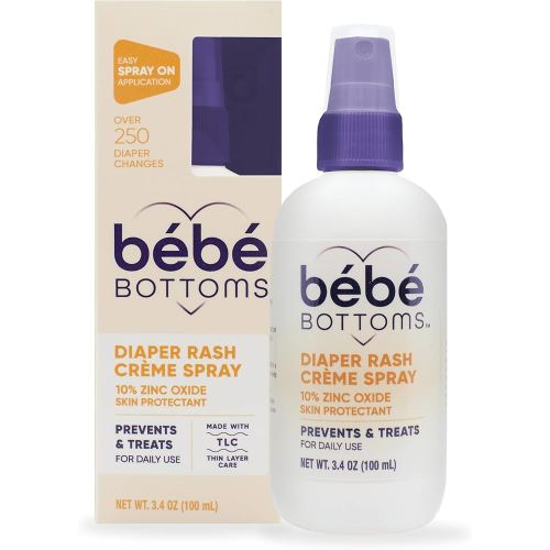 Bébé Bottoms Diaper Rash Cream Spray - Paraben, Dye & Fragrance Free, No-Rub Touch Free Application for Sensitive Skin - Quick Relief & Comfort (100 ml)