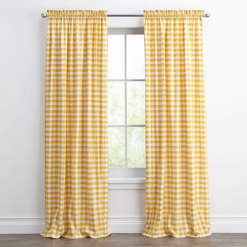 Woven Trends Farmhouse Curtains, Buffalo Plaid Drapes, Classic Country Plaid Gingham Checkered Design, Farmhouse Decor, Window Curtain Treatments 42" x 63" Single Panel, Yellow
