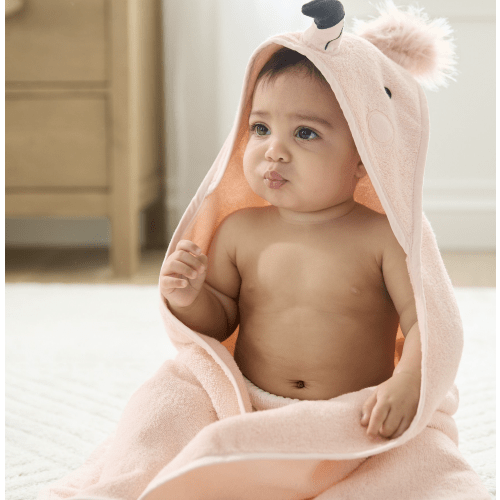 Pottery Barn Super Soft Flamingo Baby Hooded Towel & Washcloth Set