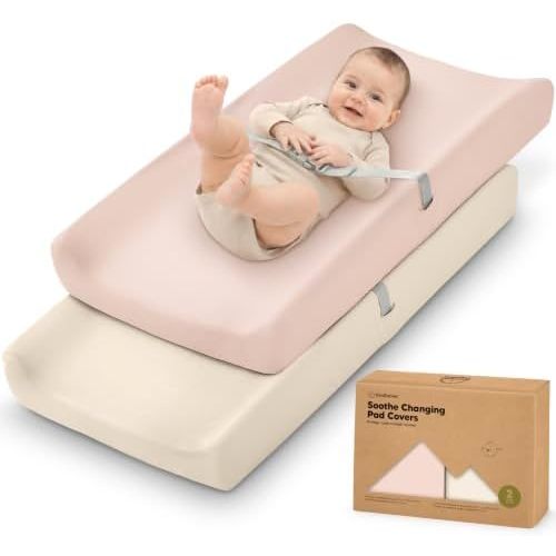 2-Pack Organic Changing Pad Covers for Girl, Boy, 100% Cotton (Cameo)