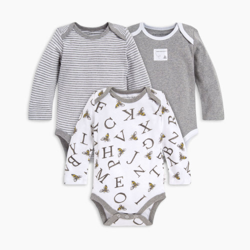 Burt's Bees Baby Organic Long Sleeve Bodysuit (3 Pack) - A Bee C, 0-3 Months