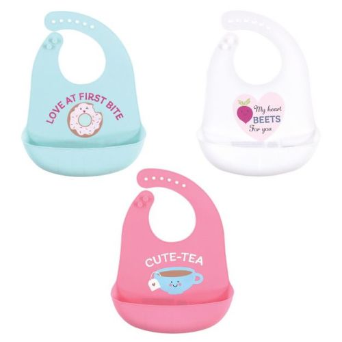 Hudson Baby Infant Girls Silicone Bibs 3pk, Cute-Tea, One Size