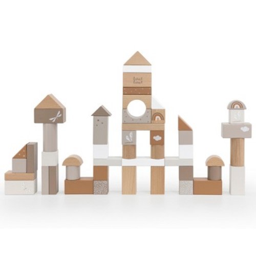 Label Label: 50pc Wooden Blocks Set - Tan, Stacking Toy, Ages 2+