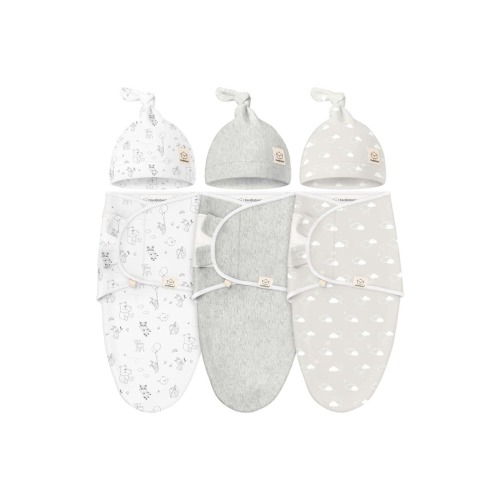 3-Pack Soothe Swaddle Wraps with Knot Hats, Medium
