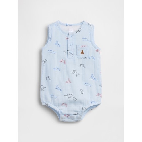 Baby Cotton Gauze Henley Pocket Tank Bodysuit