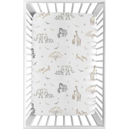 Sweet Jojo Designs Boy or Girl Gender Neutral Unisex Baby Fitted Mini Crib Sheet Serengeti Animals Taupe and White