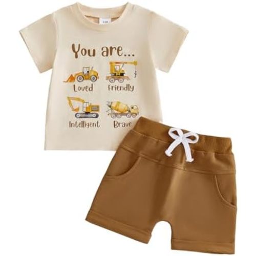 Kaipiclos Toddler Baby Boy Summer Outfit 6 12 18 24 Month 3T Boys Clothes You Are Loved Shirt Truck Baby Tee + Shorts Set