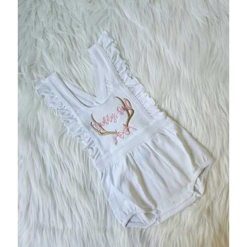 Baby Girl Antler Ruffle Romper, Deer Hunting Ruffle Romper