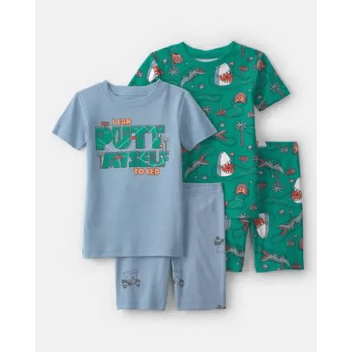Toddler Boy Shark Golf 100% Cotton Short-Sleeve Snug Fit 4-Piece Pajama Set - Blue/Green | Carter's