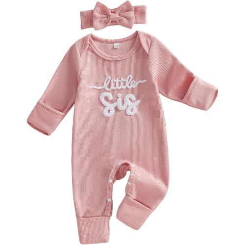 Baby Girl Fall Outfit Sweatshirt Romper Daddy Little Girl Embroidery Jumpsuit Bodysuit Newborn Waffle Clothes