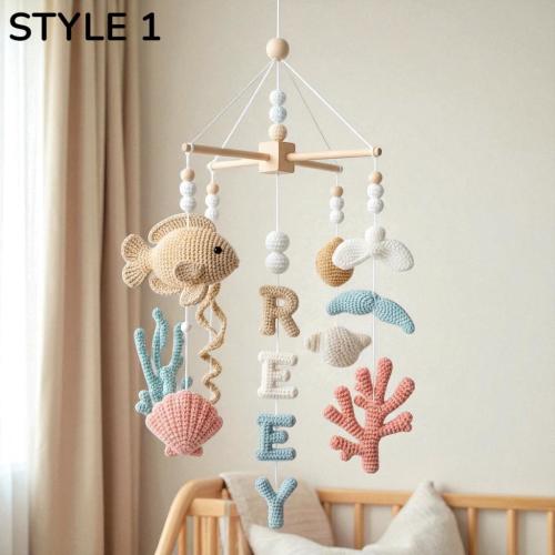 Custom Personalized Crochet Baby Mobile, Angelfish Coral Ocean Nursery Decor, Clouds & Raindrops, Coastal Boho Crib Mobile Handmade
