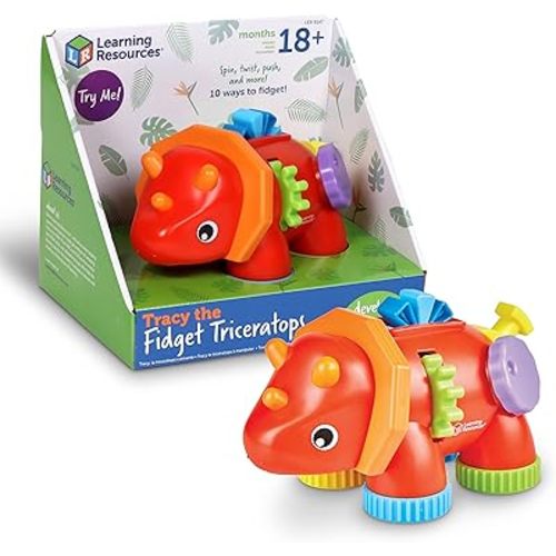 Learning Resources Tracy The Fidget Triceratops,1 Piece, Ages 18 Months+, Baby Toys,Sensory Toys for Toddlers, Fine Motor Toys,Montessori Toys