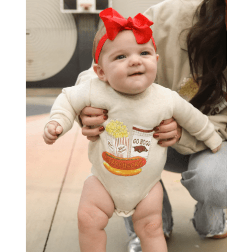 charlie southern: concession stand baby sweatshirt bubble romper 6M