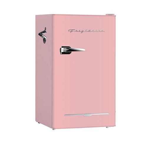 Frigidaire EFR376 Retro Bar Fridge Refrigerator with Side Bottle Opener, 3.2 cu. Ft, Pink/Coral
