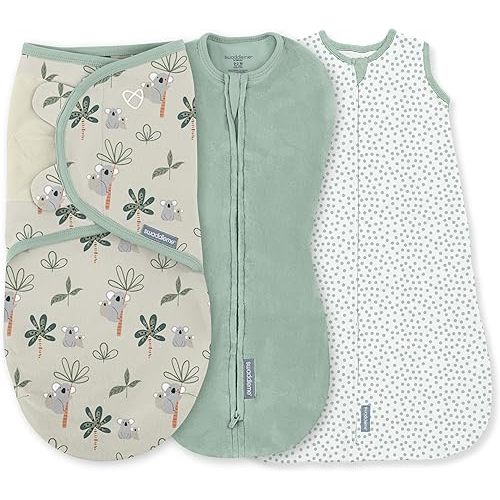 SwaddleMe by Ingenuity Comfort Pack Baby Swaddle Set, Size 0-3 Months, 5-14 Pounds, SwaddleMe Pod, Original Swaddle, Night Sack, 3pk - Koala Trees