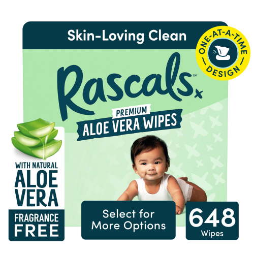 Rascals Premium Aloe Vera Wipes, 648 Count