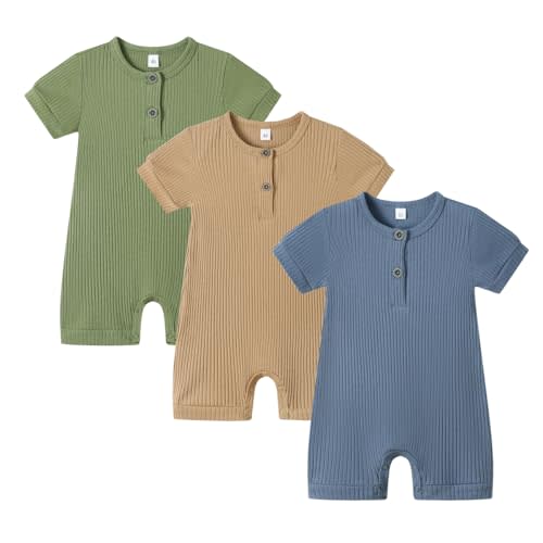 Bafeicao Baby Boy Girl 2/3 Pack Solid Romper Ribbed Short/Long Sleeve Bodysuit Jumpsuit Infant Knitted Outfits Clothes