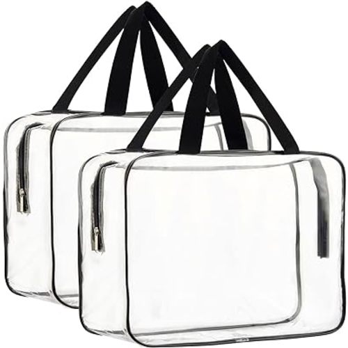 HAOGUAGUA 2-Piece Large Clear Makeup Cosmetic Organizer Bag, Plastic Tote Bags, Waterproof Transparent Handbag Purse