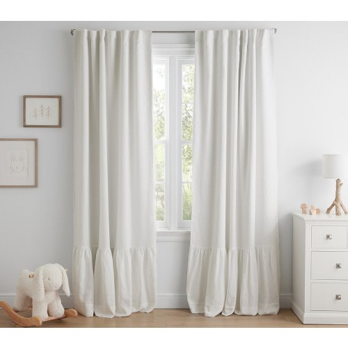 Belgian Linen Ruffle Blackout Curtain | Pottery Barn Kids