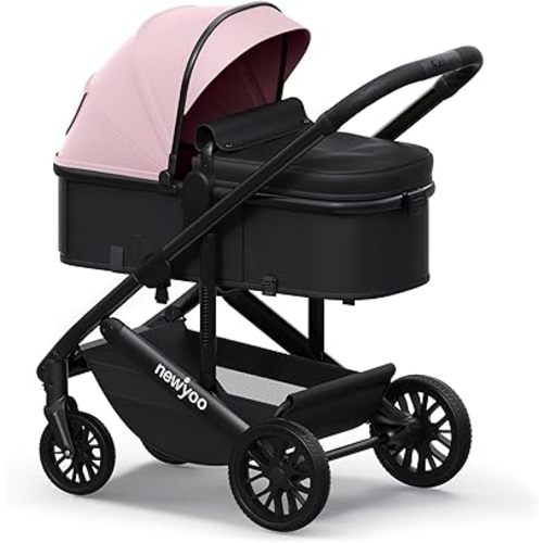 newyoo Infant Strollers with Bassinet Mode, Nestro 516M, Convertible/Reversible Seat & Cup Holder, Coches para Bebes, 2 in 1 Rear-Facing Pram from Newborn to Toddler, Pink