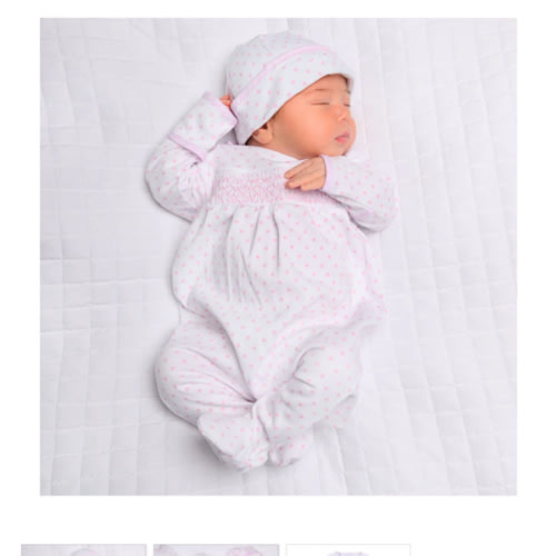 Magnolia Baby Girl Gingham Dots Smocked Footie in Pink