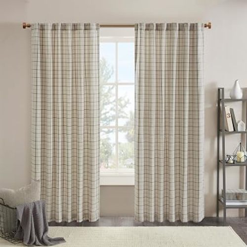 Madison Park Plaid Curtain Thermal Insulated, 1 Panel, 50x84 Natural