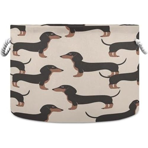 YETTASBIN Dachshund Dog Cotton Rope Basket Large Round Baby Laundry Basket Toy Blanket Books Storage Bin for Bedroom Bathroom Nursery Home Decor, 20 x 14 Inch