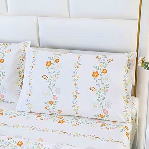 SDY 4PCS Floral Sheet Set, Soft Floral Twin Sheets for Kids, Children, Women, Girls,Microfiber Bedding Include 1 Fitted Sheet, 1 top Flat Sheet,2 Pillowcases