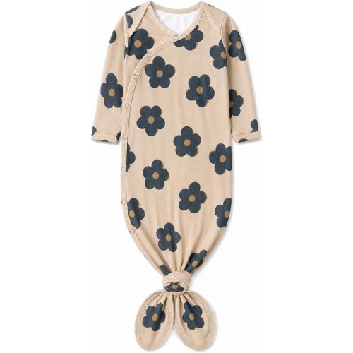 Copper Pearl Baby Gown - Knotted Newborn Sleepers for Baby Boy and Girl, Soft Stretchy Long Sleeve Infant Gowns with Bottom Tie and Hand Mittens, Perfect Hospital Coming Home Outfit (Gemma in Tan)