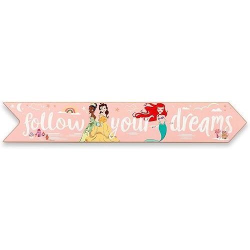 Disney Princess Follow Your Dreams Arrow Wood Wall Decor - Fun Princess Wall Art for Kids' Bedroom, Playroom or Nursery