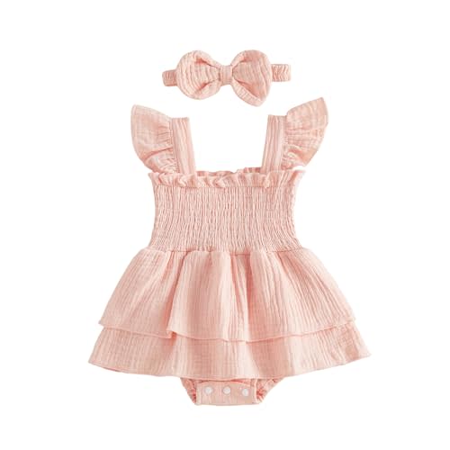 Newborn Baby Girls Summer Clothes Ruffle Sleeveless Pleated Smocked Bubble Romper Dresses Infant Bodysuit Jumpsuit