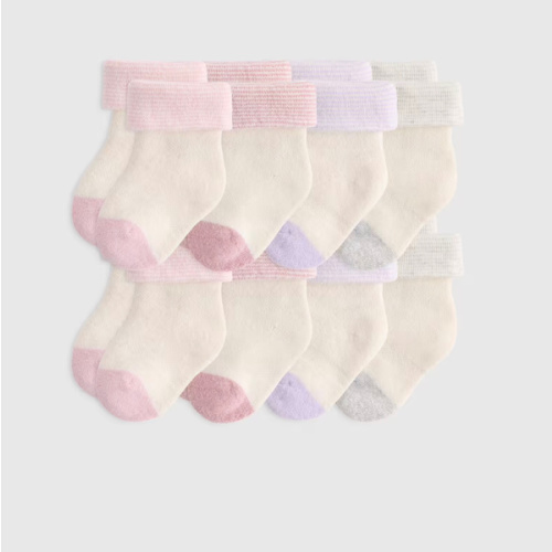 Organic Cotton Fold Over Socks 8-Pack - Baby in White/Grey