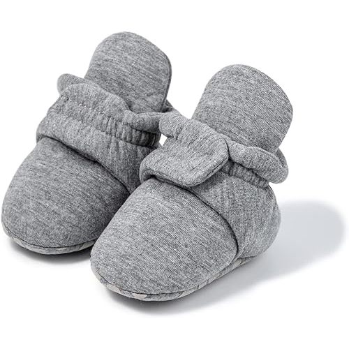 Babelvit Newborn Baby Boy Girl Soft Fleece Booties Stay On Infant Slippers Socks Shoe Non Skid Gripper Toddler First Walkers Winter Ankle Crib Shoes