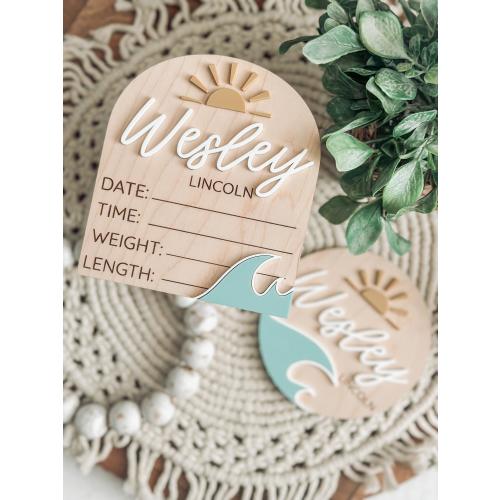 Ocean Waves Birth Stats Board, Baby Name Announcement, Birth Announcement, Name Sign, Baby Name Sign, Baby waves, Nautical, Sunshine