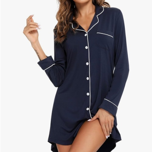 Anjue Pajama Nightgowns for Women Button Down Pajamas Tops Short/Long Sleeve Sleepwear Sleep Shirts Nightdress S-XXL