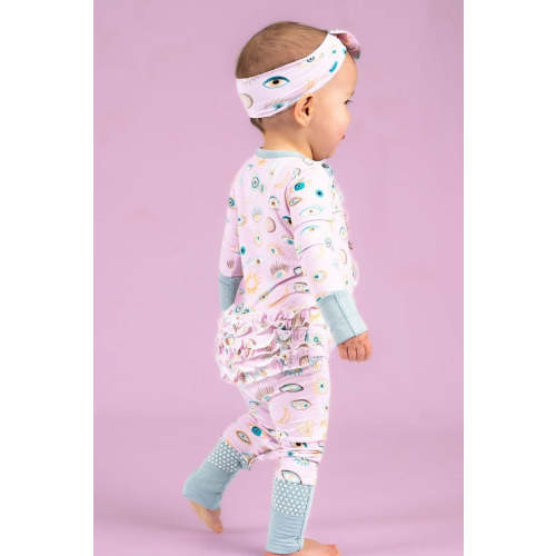 Pink Evil Eye Bamboo Zipper Pajama Romper for Babies