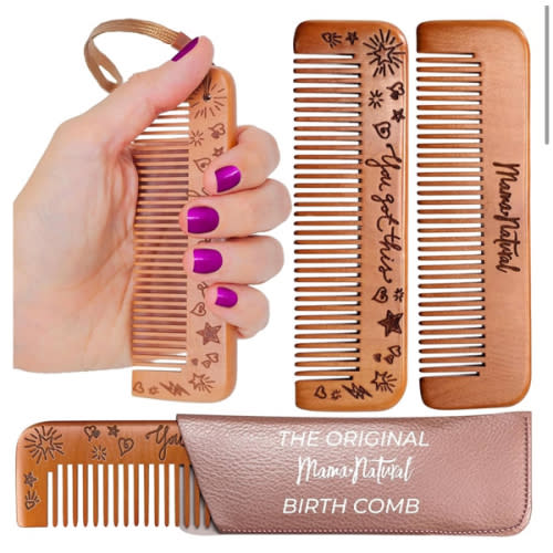 Mama Natural Wooden Labor Comb – Essential Birth & Delivery Support | Ergonomic Wood Comb for Pregnancy, Contractions & Acupressure Relief