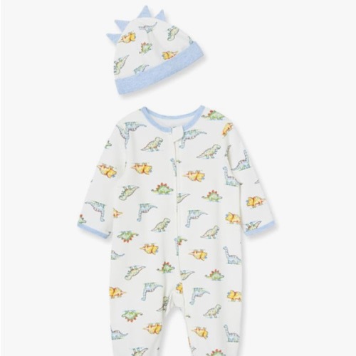 Little Me Baby Boy Clothes 2-Piece Baby Sleeper and Cap Set, 100% Cotton Footies Baby Essentials, Preemie to 9 months
