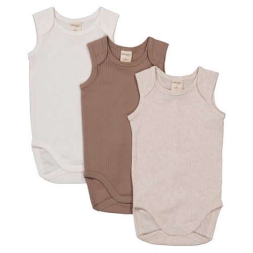 Medium Brown Baby 3 Pack Sleeveless Organic Cotton Bodysuit | Best&Less™ Online