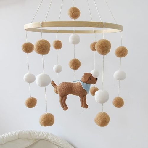 Baby Crib Mobile for Boys Girls Dog theme Baby Mobile for Crib Mobile for Bassinet with Felt Ball, White-blue