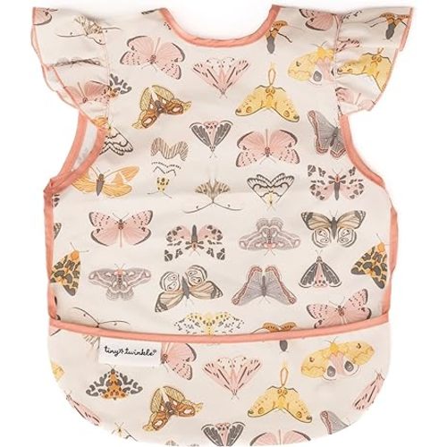Tiny Twinkle Mess Proof Baby Bib - Waterproof & Lightweight Baby-Led Weaning Apron | 100% Recycled Polyester, Easy Clean & Machine Washable (Flutter, Small 6-24 Months)