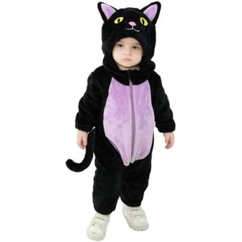 Eadrioss Black Cat Costume for Toddler Baby Girl Boy Halloween Costumes Fuzzy Warm Fall Winter Clothes Halloween Cats Outfit