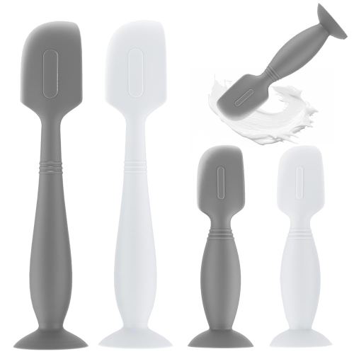 Baby Diaper Cream Spatula,4 Pack Silicone Diaper Cream Applicator Baby Butt Paste Spatula Diaper Cream Brush for Newborn Baby, 2 x Large Size, 2 x Small Size (Gray+White)