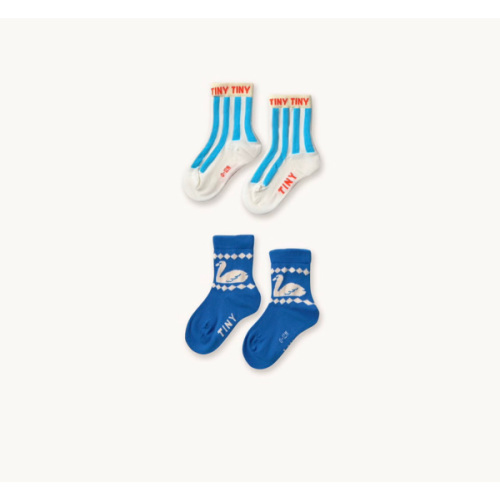 BLUE STRIPES & SWAN MEDIUM SOCKS blue/off white | TINY