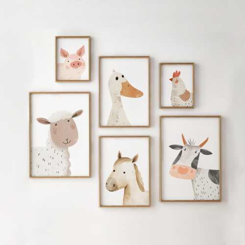 Farm Animal Nursery Prints Set: Mix & Match Kids Room Wall Art, Animals, Playroom Decor, Cow, Sheep, Pig, Duck, Horse, Chicken