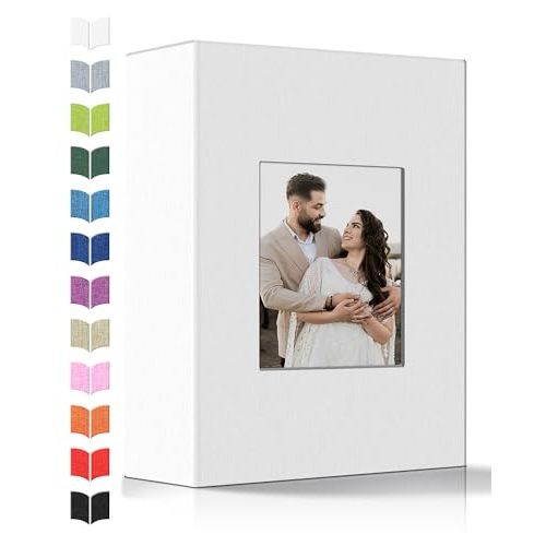Artfeel Photo Album 4x6 with 100 Pockets,Slip-in Picture Albums,Linen Cover Memory Book with Front Window,White Page Vertical Photo Book for Wedding,Family,Anniversare,Baby,Vacation
