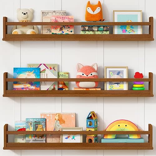 36 Inch Wall Bookshelf for Kids Room, Large Floating Nursery Book Shelves for Baby Girls Boys Toddlers (36", Walnut)